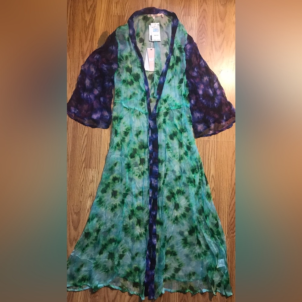NFC Slime Purple Sheer Sheath / Kimono Dress M New w Flaw